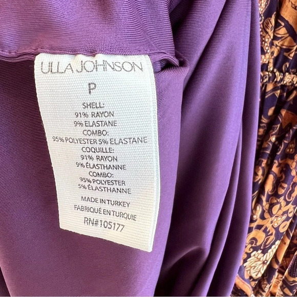 Ulla Johnson New York Wilhemina Gathered Printed Dress Purple Beige Celestial P - Picture 8 of 9